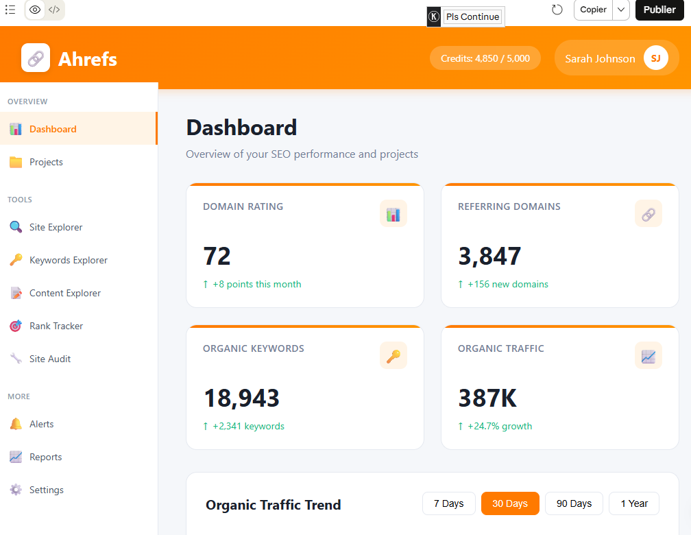 Ahrefs SEO tool dashboard